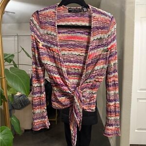 Dana Buchman Multicolor Tie-Front Cardigan
